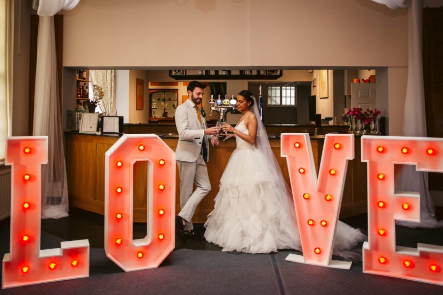 Large LED letters spelling LOVE